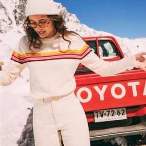 Marine Layer Harper 100% Cashmere Sweater Small Warm Rainbow Stripe